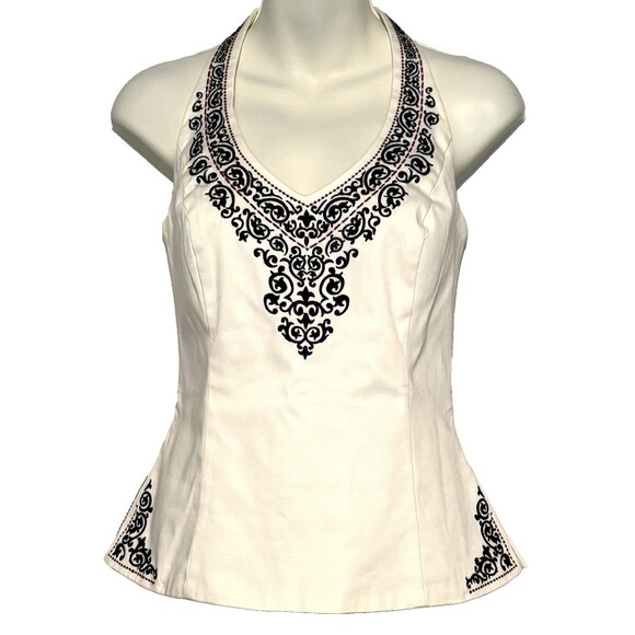 White House Black Market Tops - White House Black Market Structured Halter Top Sz US 8 Cotton Embroidered Lined